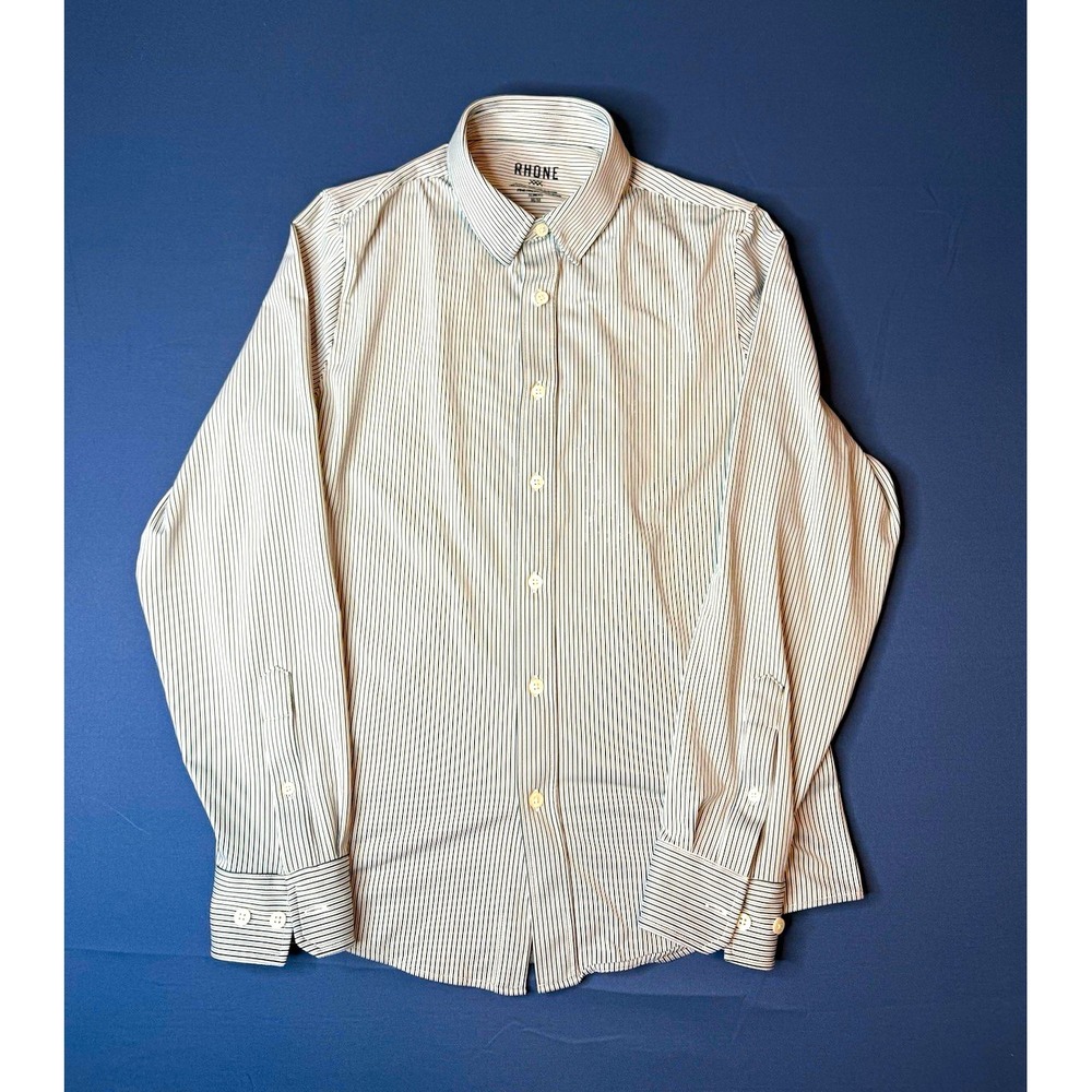 RHONE Men's M Slim Fit White Black Striped Long Sleeve Button-Up Shirt